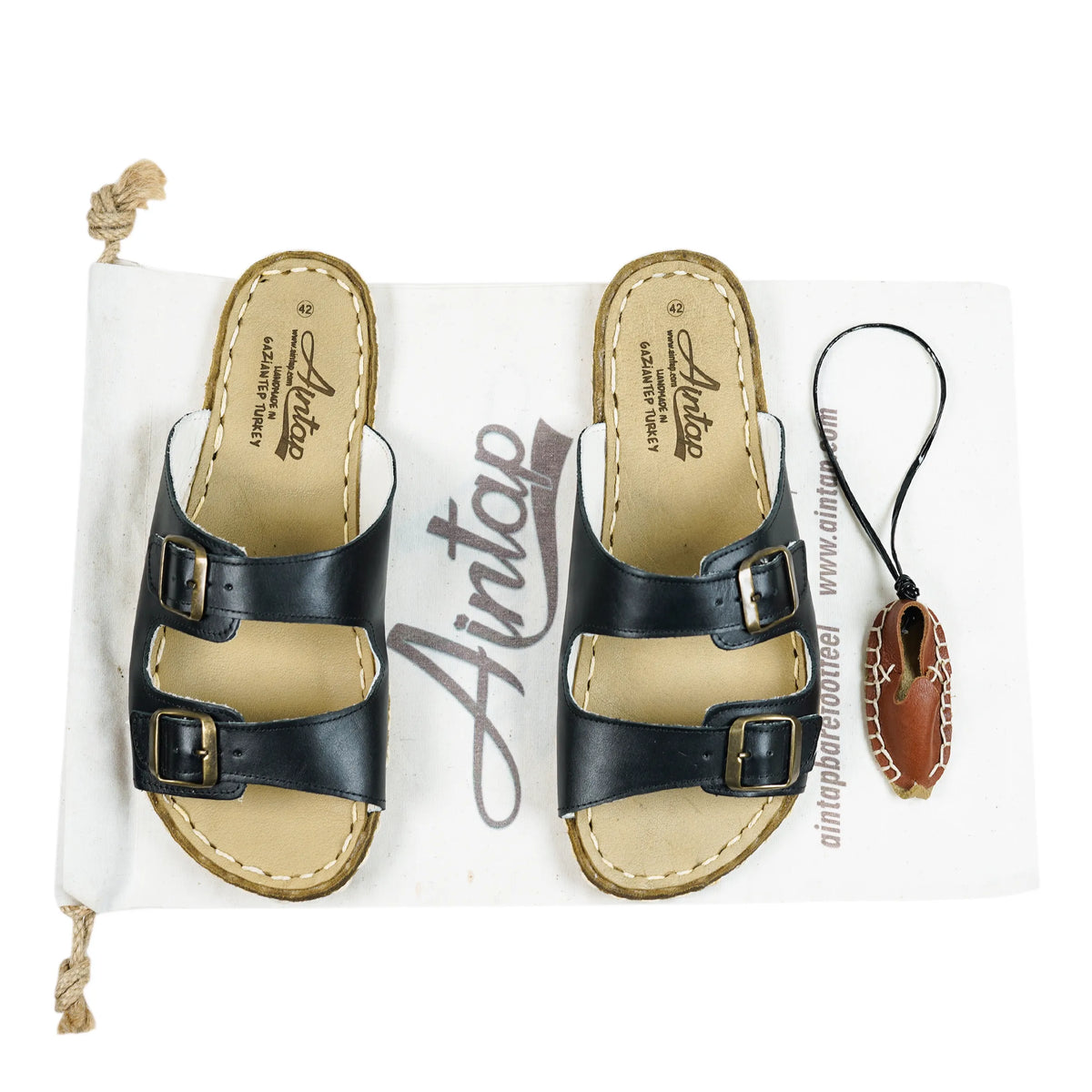 Smooth Barefoot Double Strap Sandals Shoes — Leather Sole – Black
