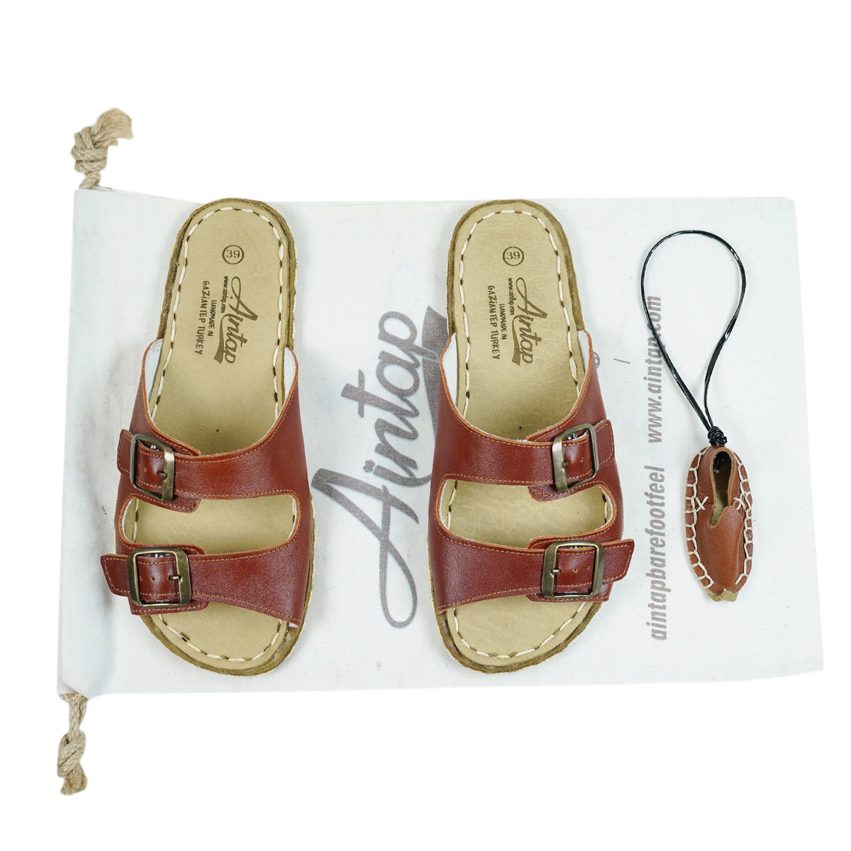 Smooth Barefoot Double Strap Sandals Shoes — Leather Sole – Brown