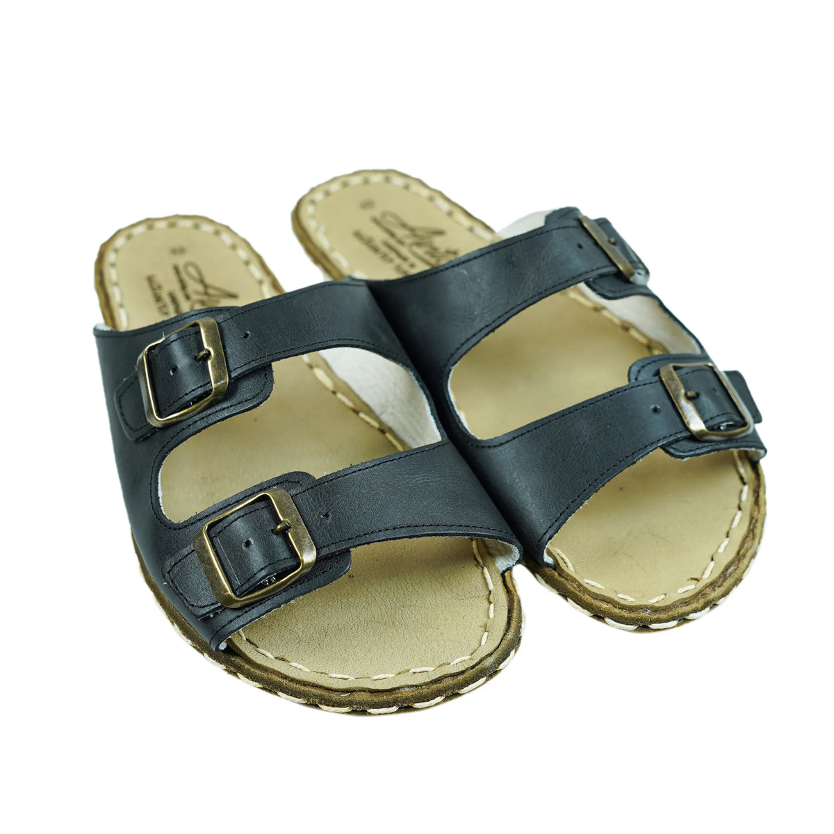 Crazy Barefoot Double Strap Sandals Shoes — Leather Sole – Black