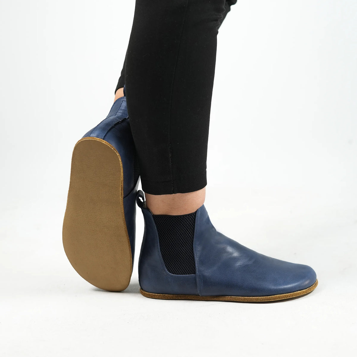 Crazy Barefoot Chelsea Boots Shoes – Classic Sole — Leather Sole – Navy Blue