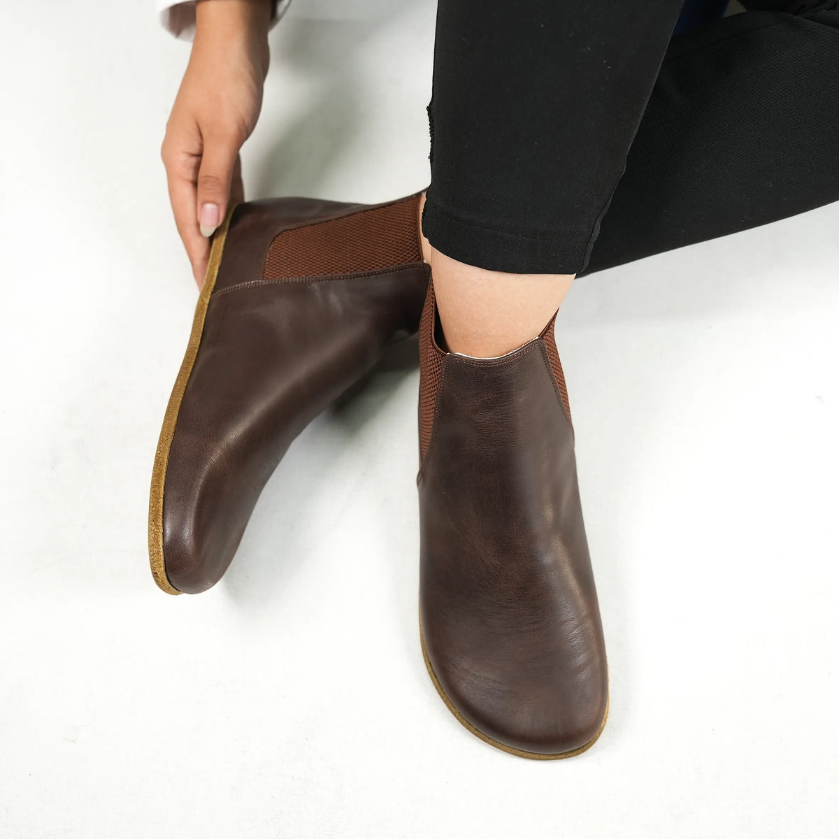 Crazy Barefoot Chelsea Boots Shoes – Classic Sole — Leather Sole – Dark Brown