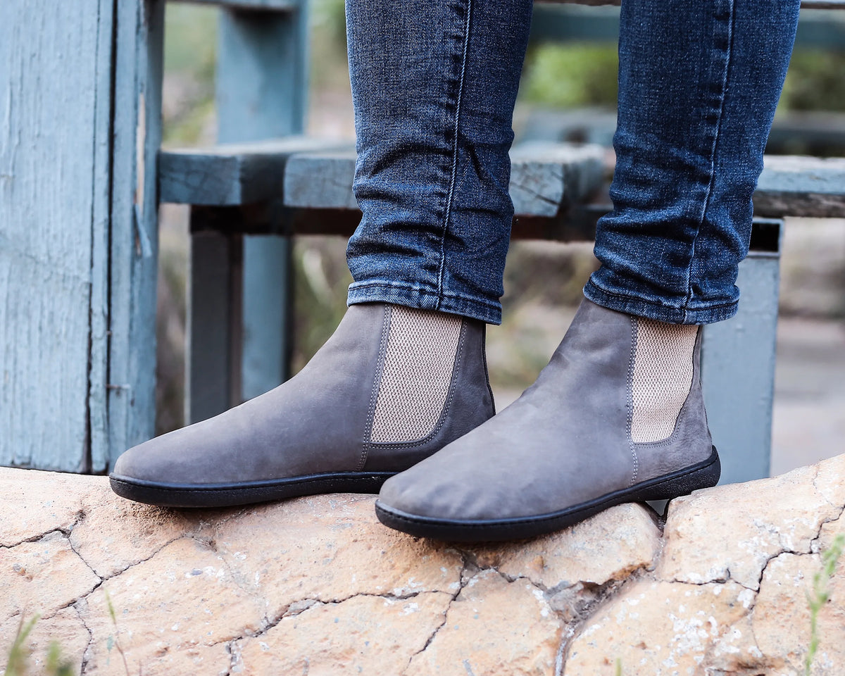 Nubuck Barefoot Chelsea Boots Shoes – 6mm Rubber Sole – Gray