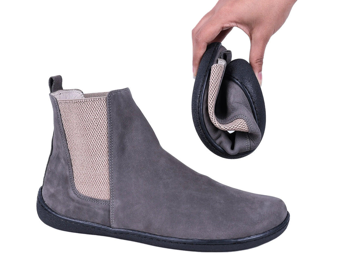 Nubuck Barefoot Chelsea Boots Shoes – 6mm Rubber Sole – Gray