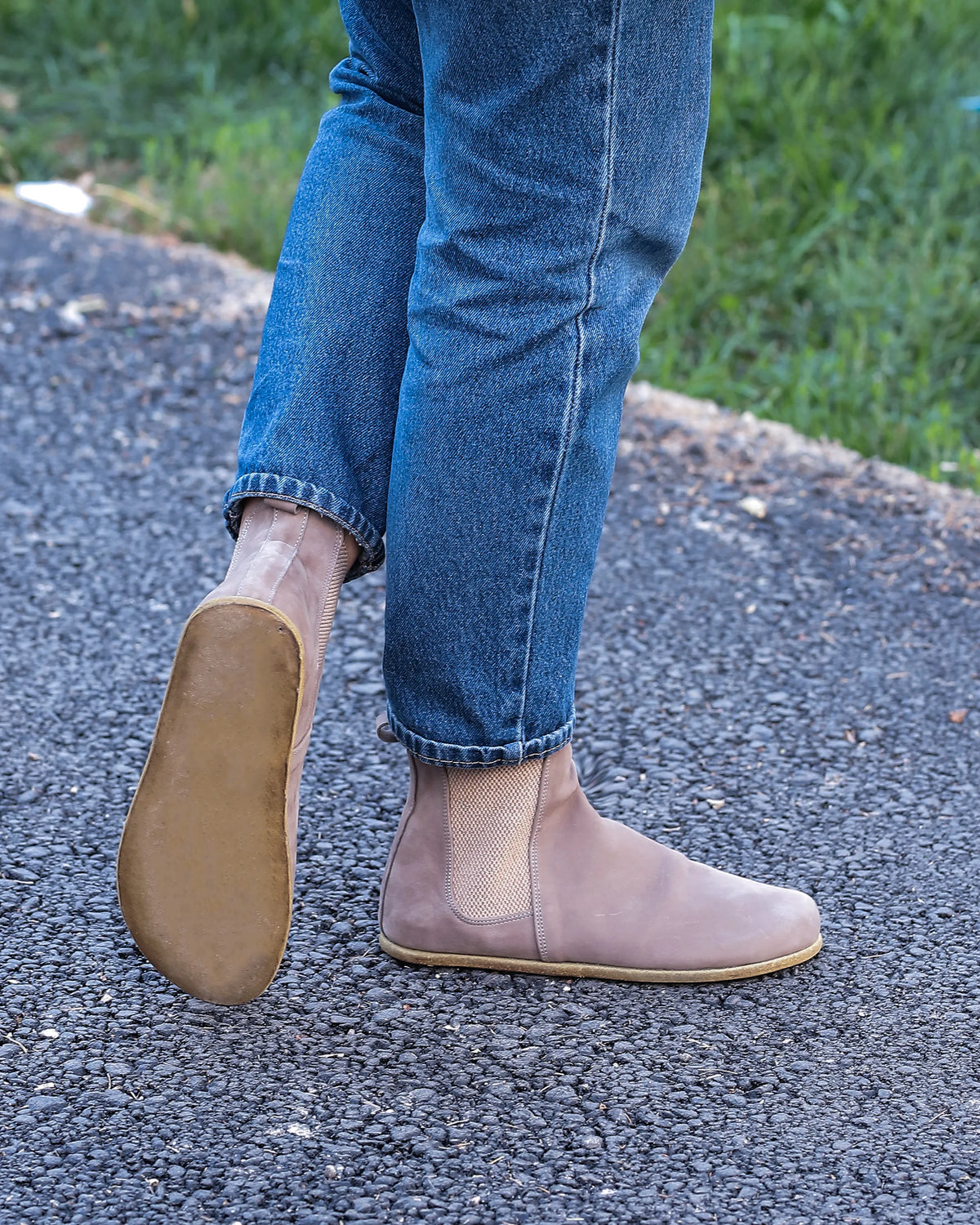 Nubuck Barefoot Chelsea Boots Shoes – Classic Sole — Leather Sole – Smoked
