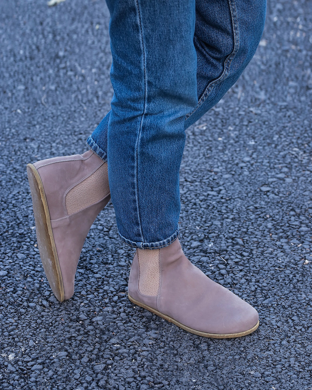 Nubuck Barefoot Chelsea Boots Shoes – Classic Sole — Leather Sole – Smoked