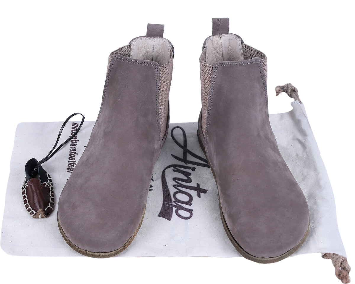 Nubuck Barefoot Chelsea Boots Shoes – Classic Sole — Leather Sole – Smoked