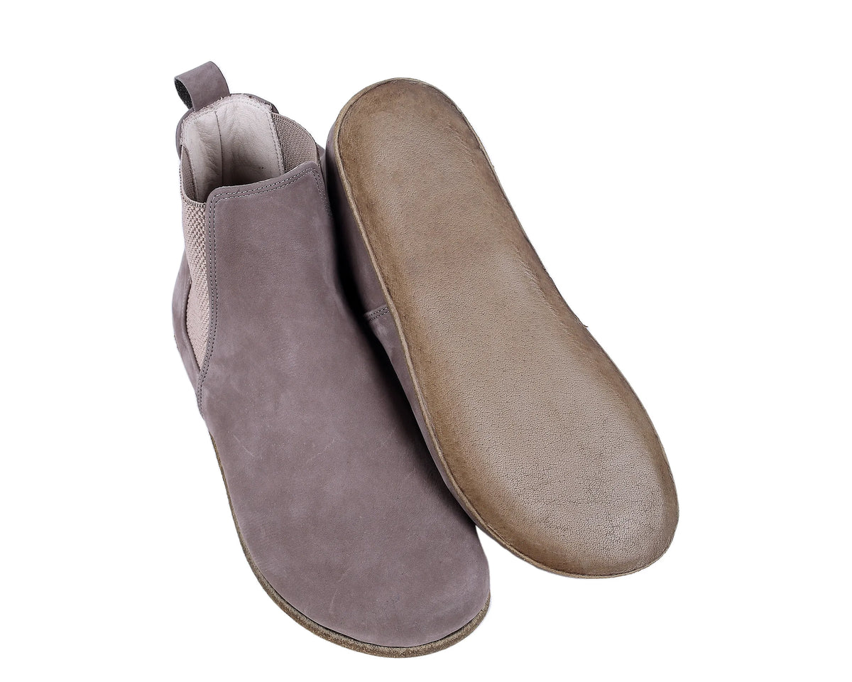 Nubuck Barefoot Chelsea Boots Shoes – Classic Sole — Leather Sole – Smoked