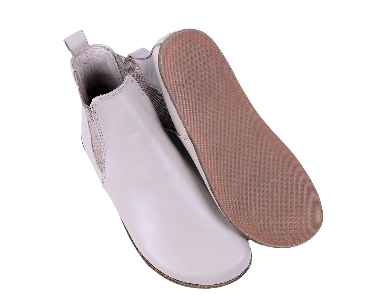 Smooth Barefoot Chelsea Boots Shoes – Classic Sole — Leather Sole – Cream