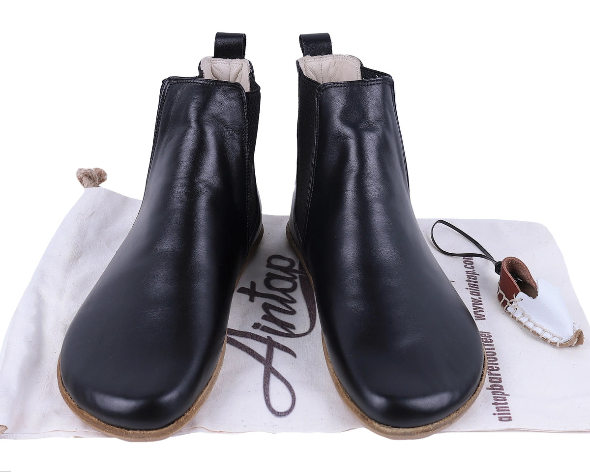 Smooth Barefoot Chelsea Boots Shoes – Classic Sole — Leather Sole – Black