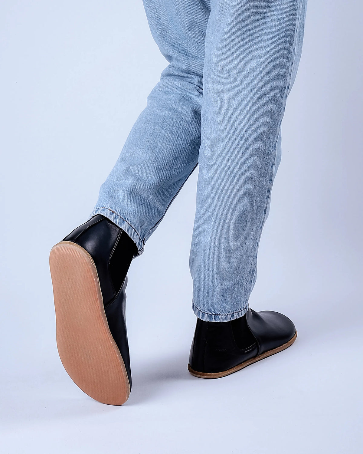 Smooth Barefoot Chelsea Boots Shoes – Classic Sole — Leather Sole – Black