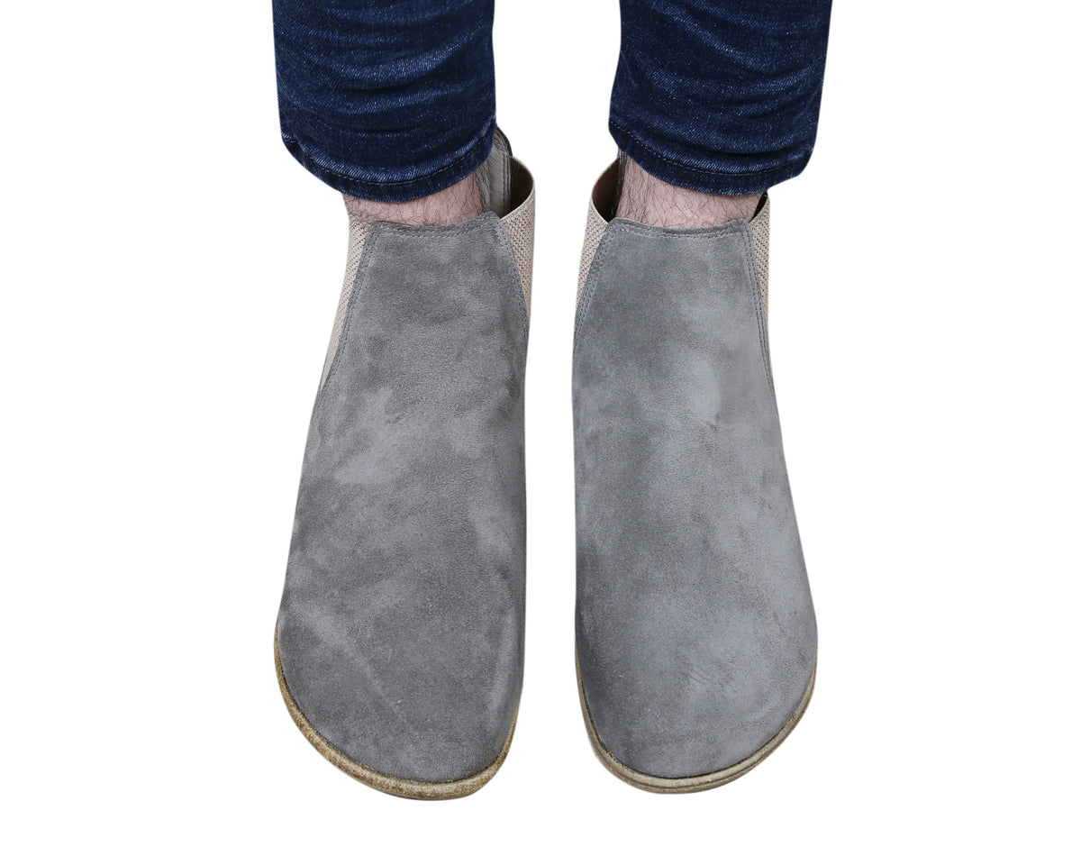 Suede Barefoot Chelsea Boots Shoes – Classic Sole — Leather Sole – Gray
