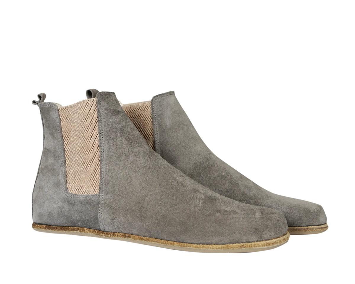Suede Barefoot Chelsea Boots Shoes – Classic Sole — Leather Sole – Gray