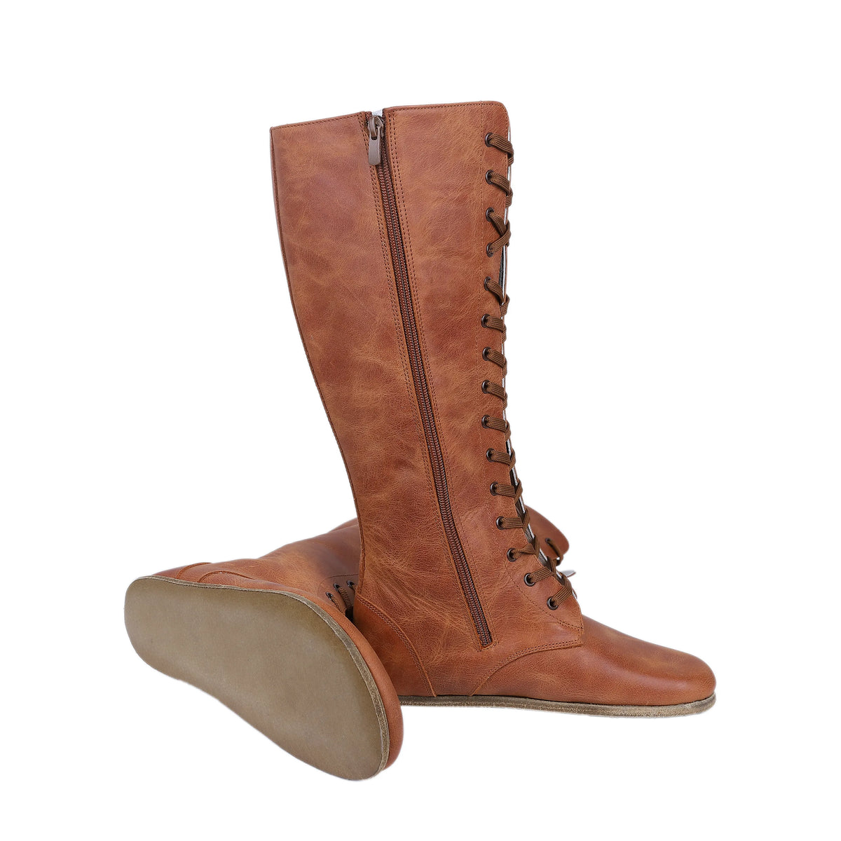 Crazy Barefoot Laces Knee Boots Shoes – Classic Sole — Leather Sole – Honey Camel