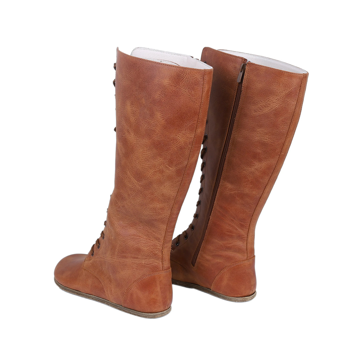 Crazy Barefoot Laces Knee Boots Shoes – Classic Sole — Leather Sole – Honey Camel