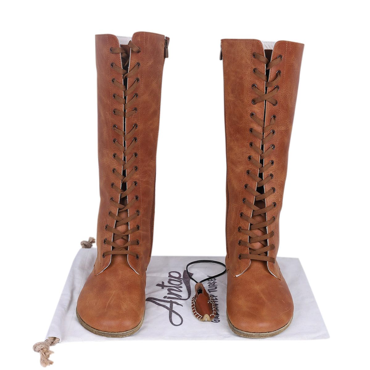 Crazy Barefoot Laces Knee Boots Shoes – Classic Sole — Leather Sole – Honey Camel