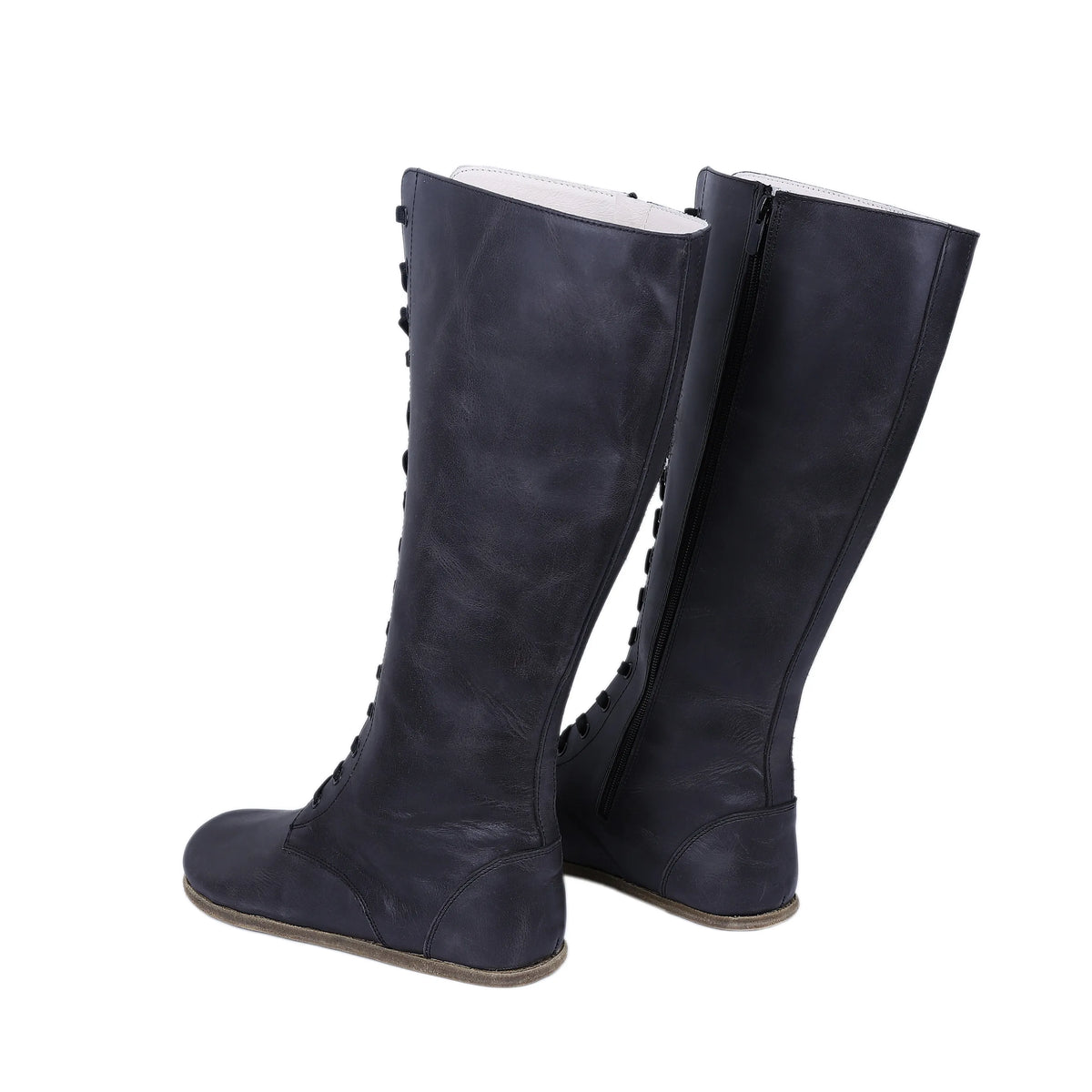 Crazy Barefoot Laces Knee Boots Shoes – Classic Sole — Leather Sole – Black