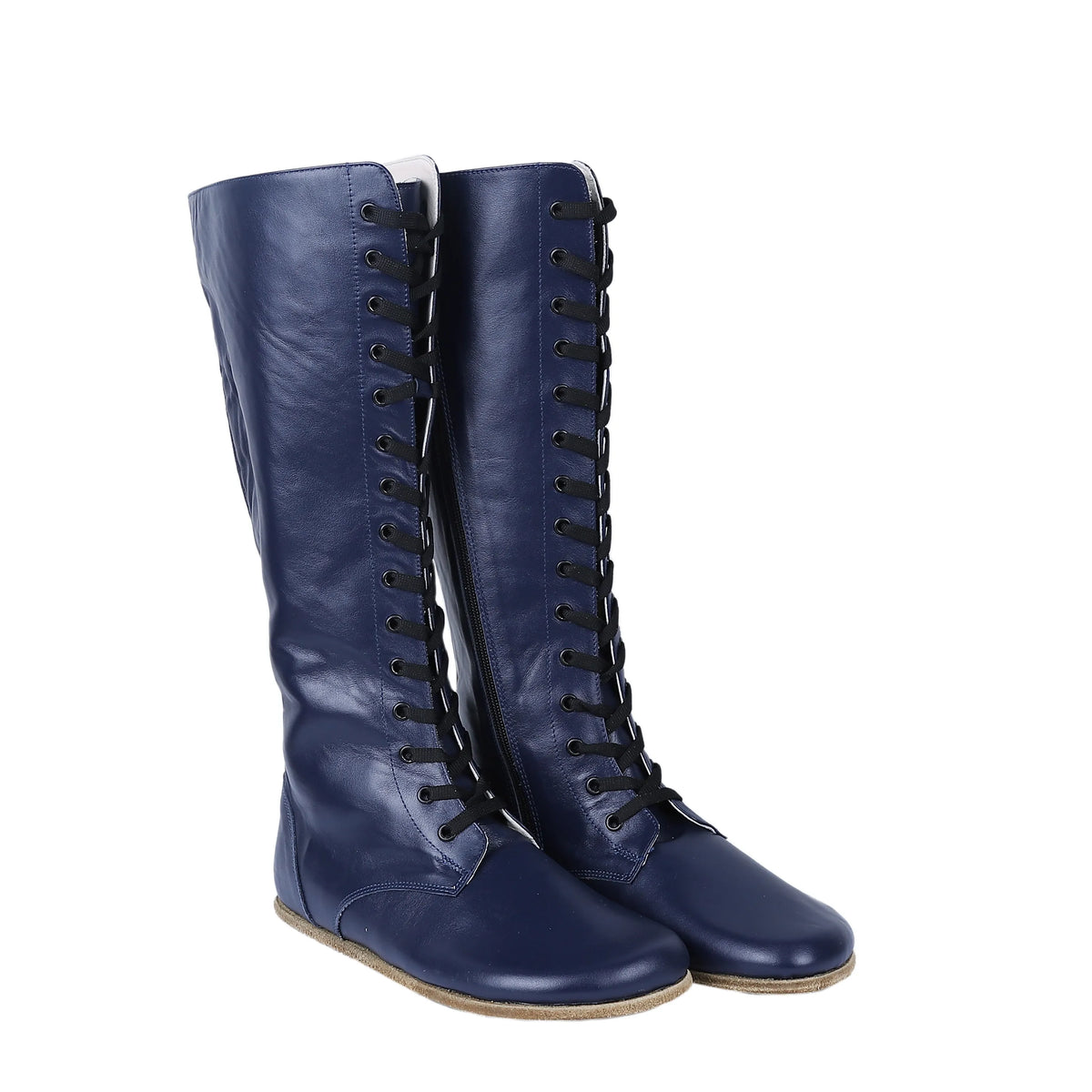 Smooth Barefoot Laces Knee Boots Shoes – Classic Sole — Leather Sole – Navy Blue