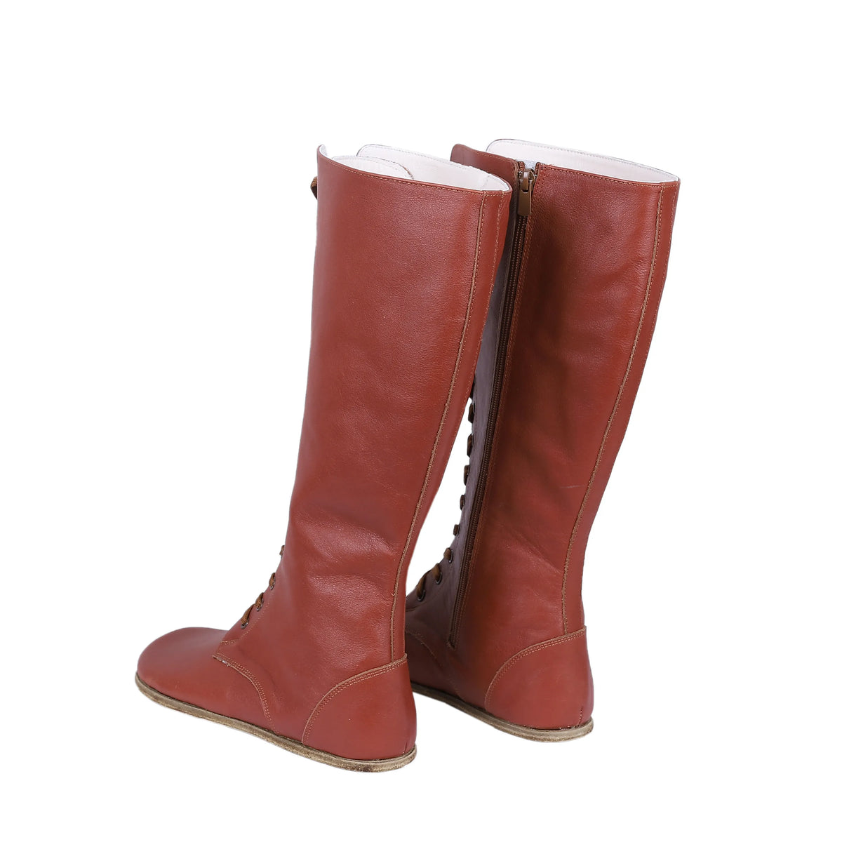 Smooth Barefoot Laces Knee Boots Shoes – Classic Sole — Leather Sole – Brown