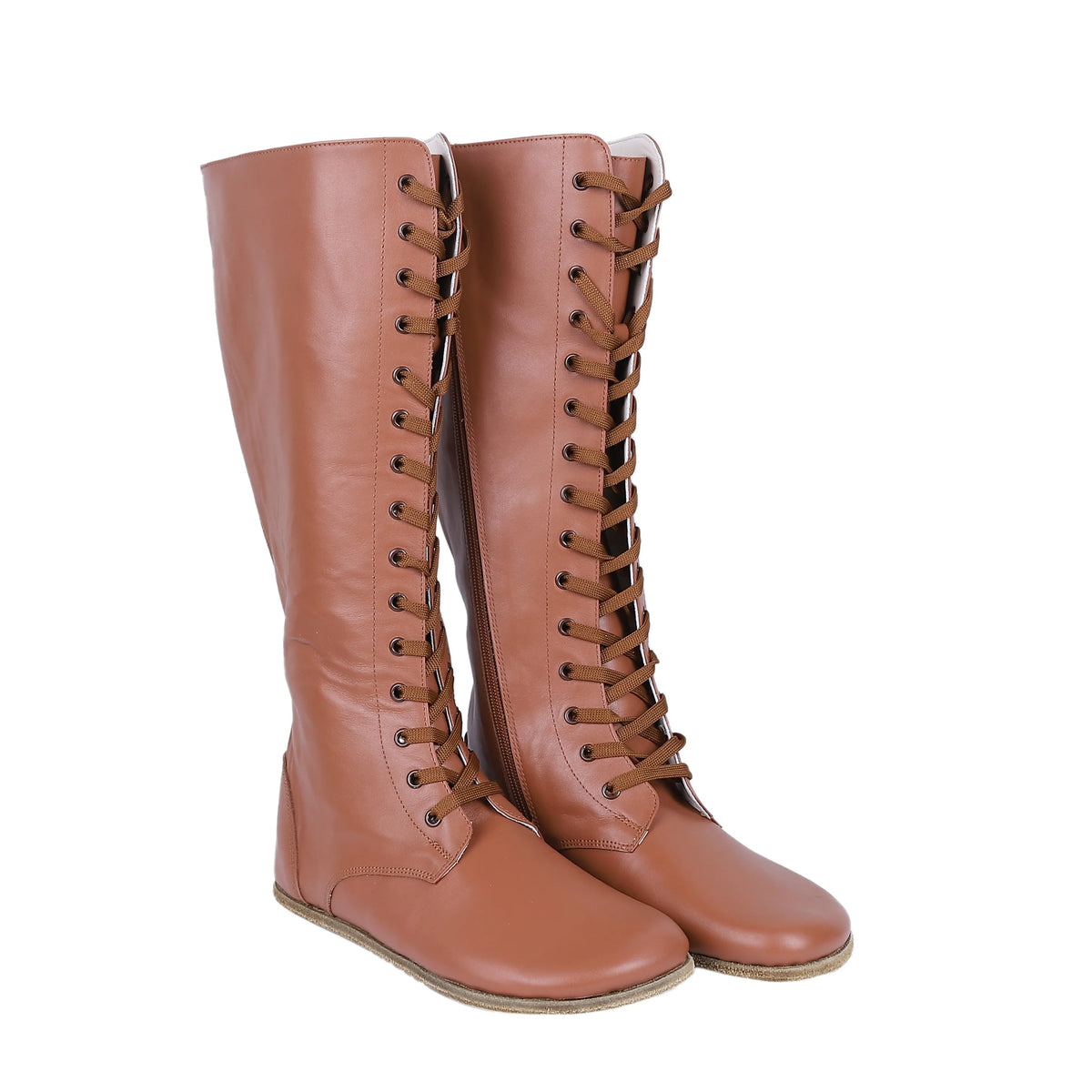 Smooth Barefoot Laces Knee Boots Shoes – Classic Sole — Leather Sole – Tan