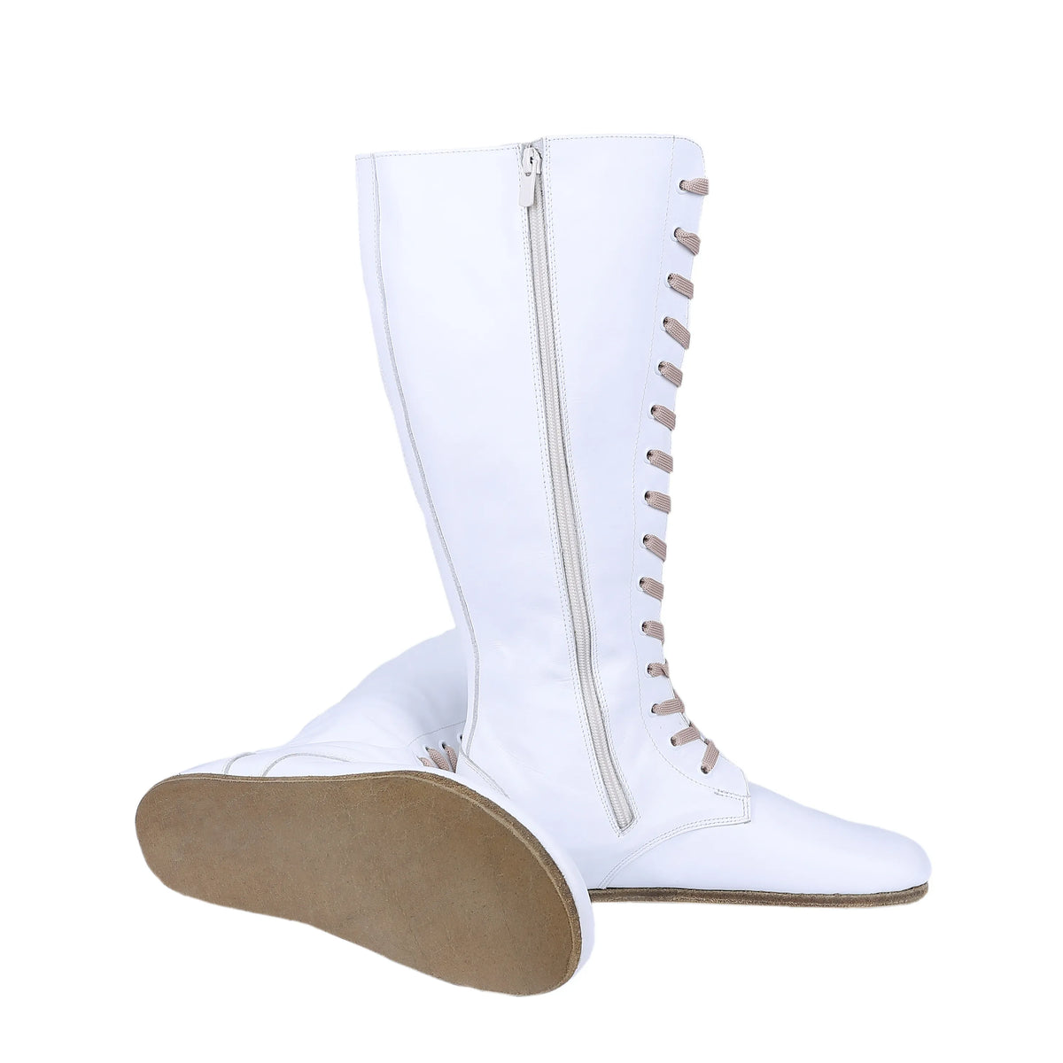 Smooth Barefoot Laces Knee Boots Shoes – Classic Sole — Leather Sole – White
