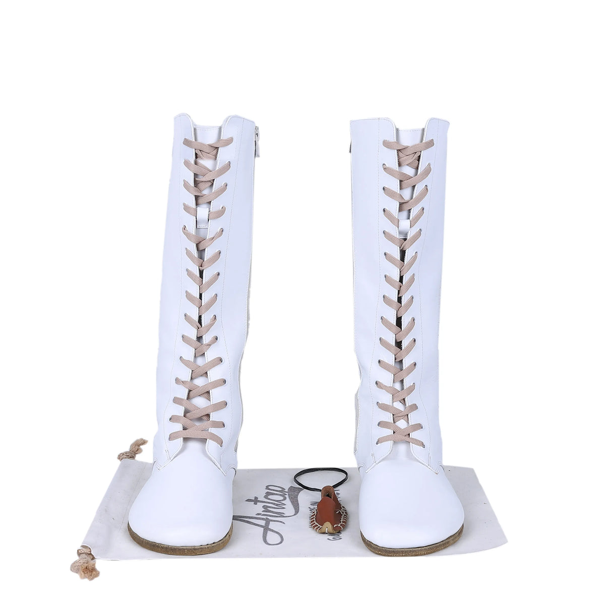 Smooth Barefoot Laces Knee Boots Shoes – Classic Sole — Leather Sole – White
