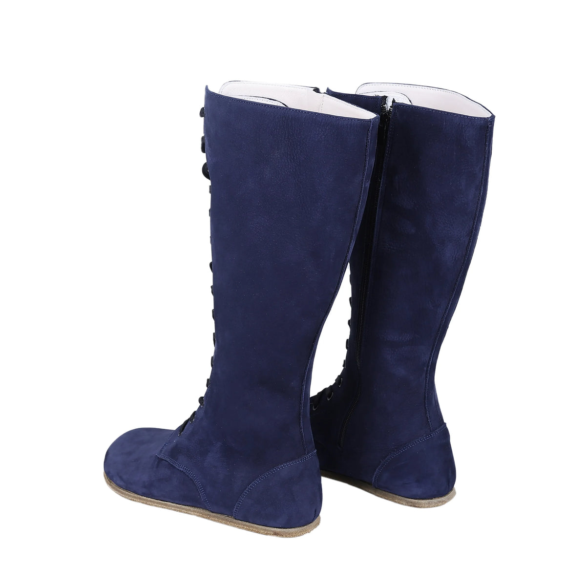 Nubuck Barefoot Laces Knee Boots Shoes – Classic Sole — Leather Sole – Navy Blue