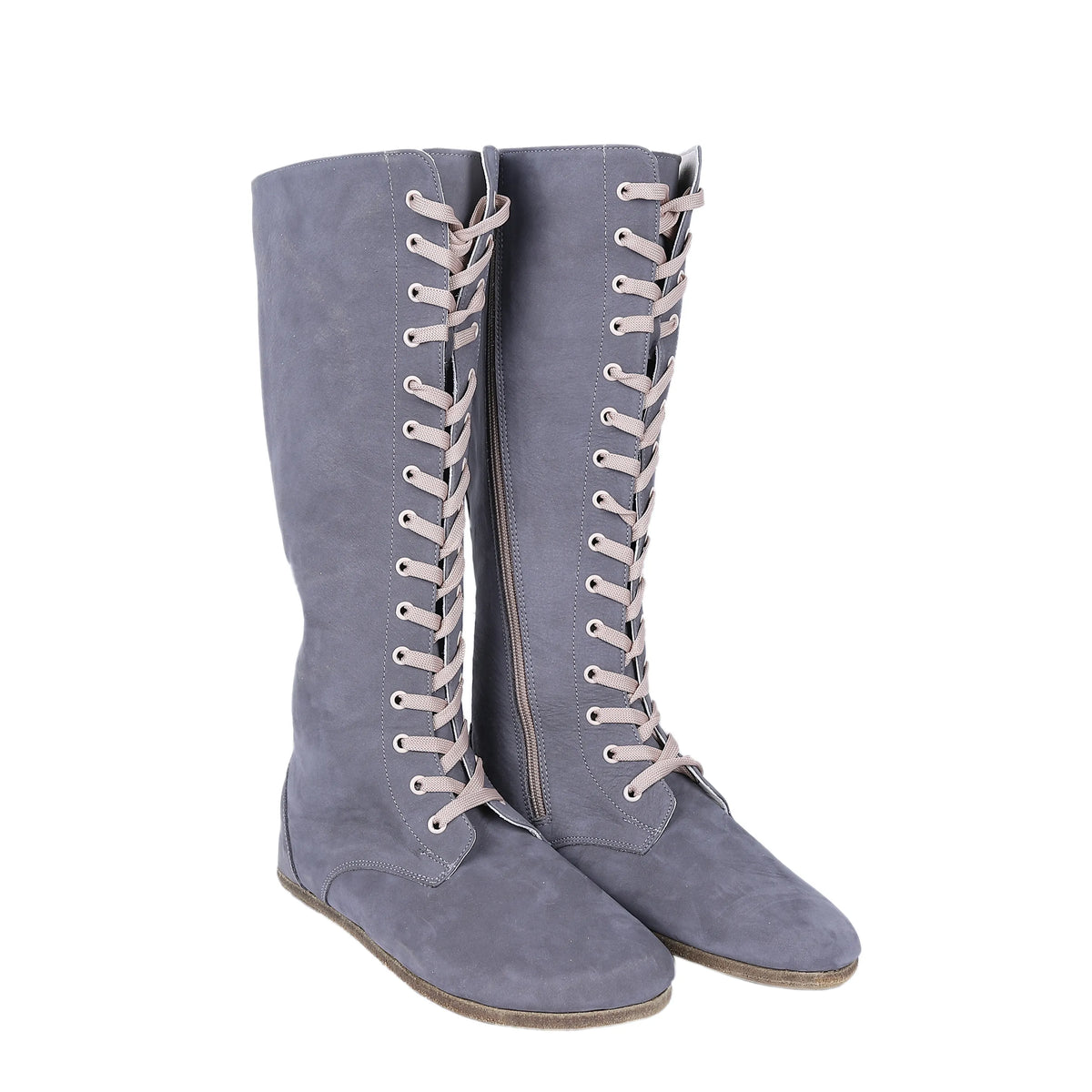 Nubuck Barefoot Laces Knee Boots Shoes – Classic Sole — Leather Sole – Gray