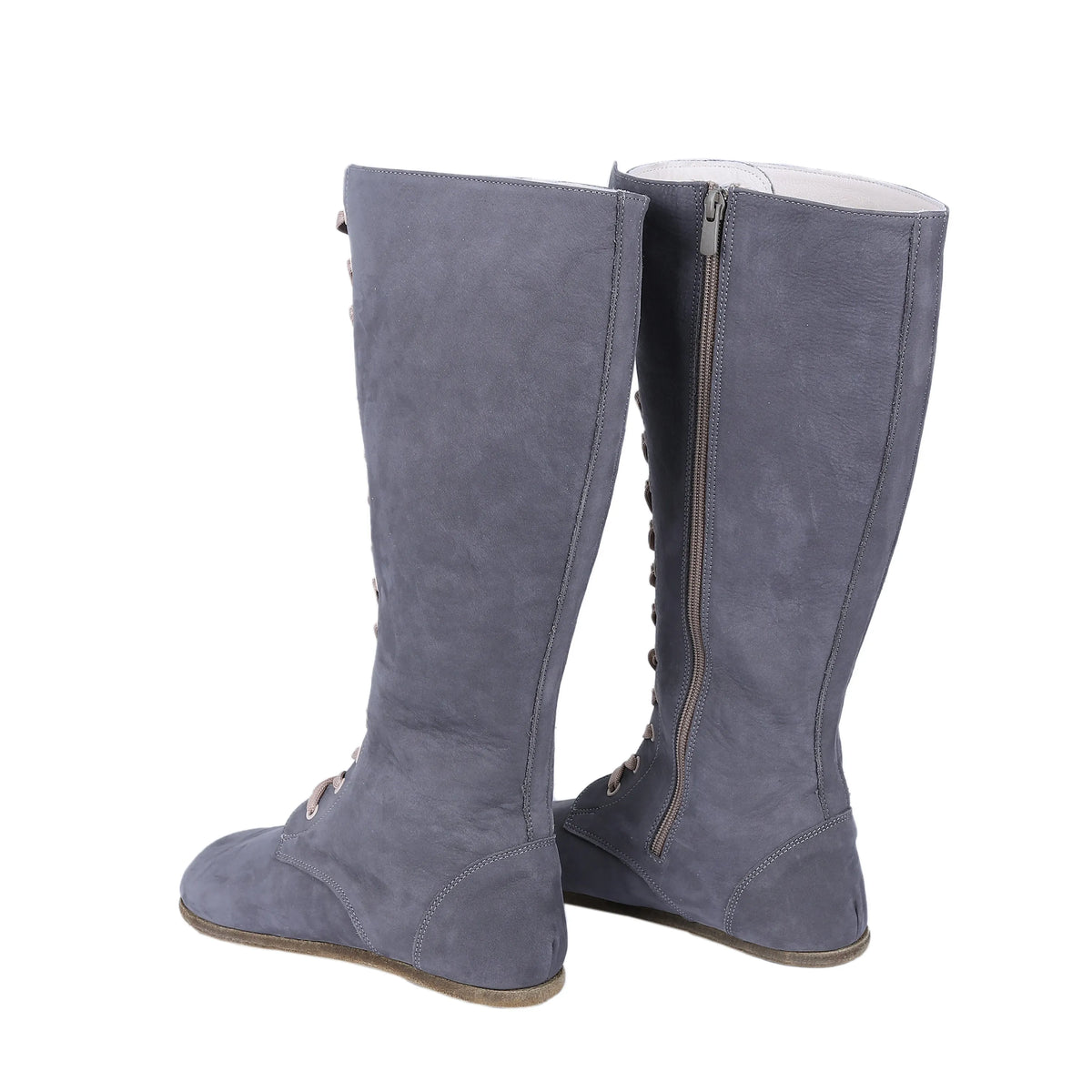 Nubuck Barefoot Laces Knee Boots Shoes – Classic Sole — Leather Sole – Gray