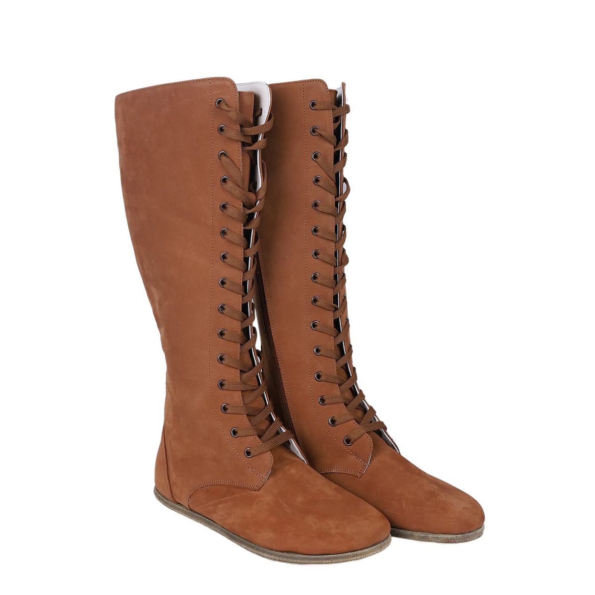 Nubuck Barefoot Laces Knee Boots Shoes – Classic Sole — Leather Sole – Tan