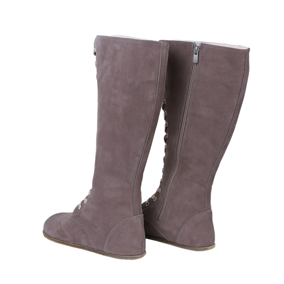 Nubuck Barefoot Laces Knee Boots Shoes – Classic Sole — Leather Sole – Smoked