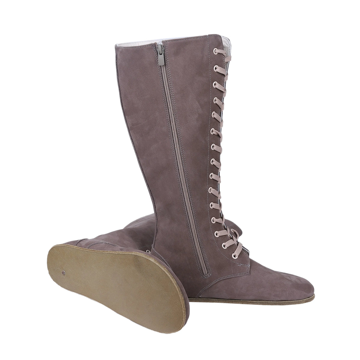 Nubuck Barefoot Laces Knee Boots Shoes – Classic Sole — Leather Sole – Smoked