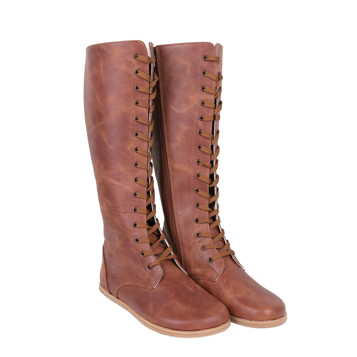 Crazy Barefoot Lace Knee Boots Shoes – Eva Outsole – Brown