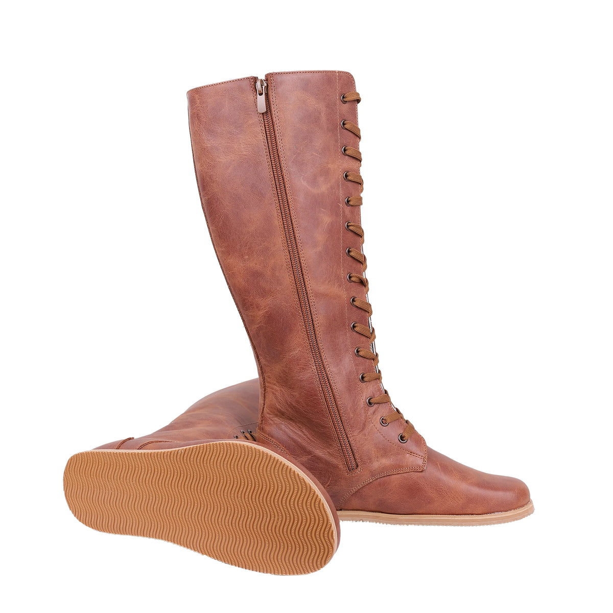 Crazy Barefoot Lace Knee Boots Shoes – Eva Outsole – Brown
