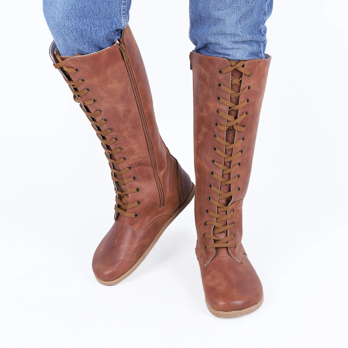 Crazy Barefoot Lace Knee Boots Shoes – Eva Outsole – Brown