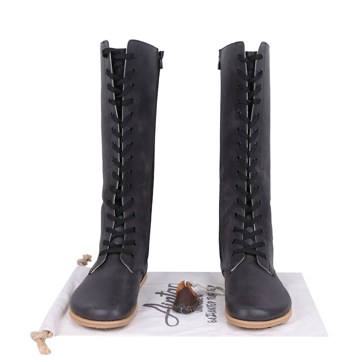 Crazy Barefoot Lace Knee Boots Shoes – Eva Outsole – Black