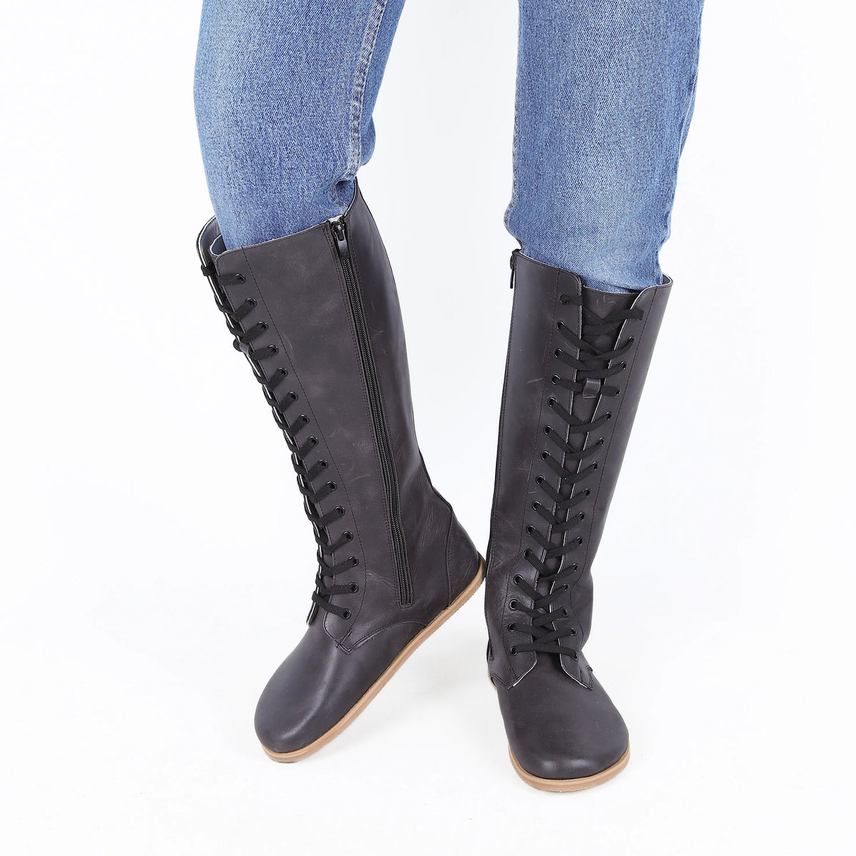 Crazy Barefoot Lace Knee Boots Shoes – Eva Outsole – Black