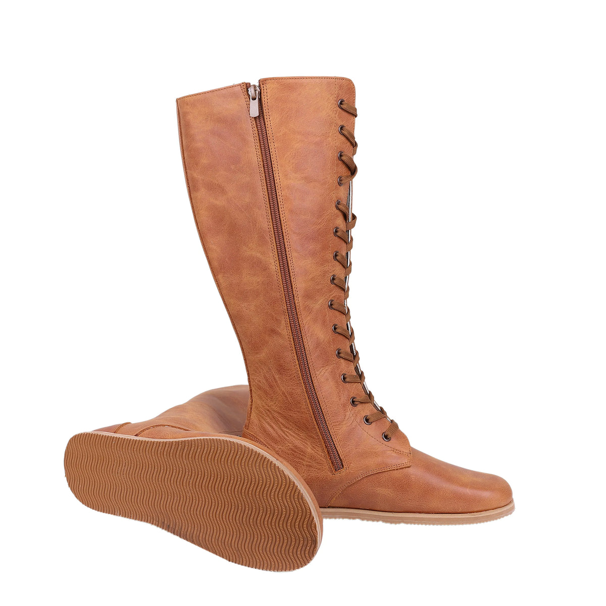 Crazy Barefoot Lace Knee Boots Shoes – Eva Outsole – Honey Camel