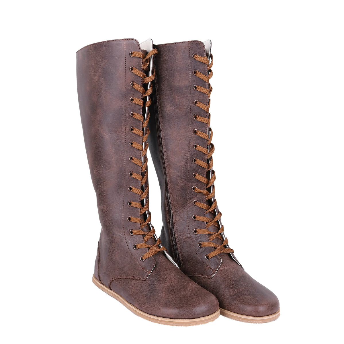 Crazy Barefoot Lace Knee Boots Shoes – Eva Outsole – Dark Brown