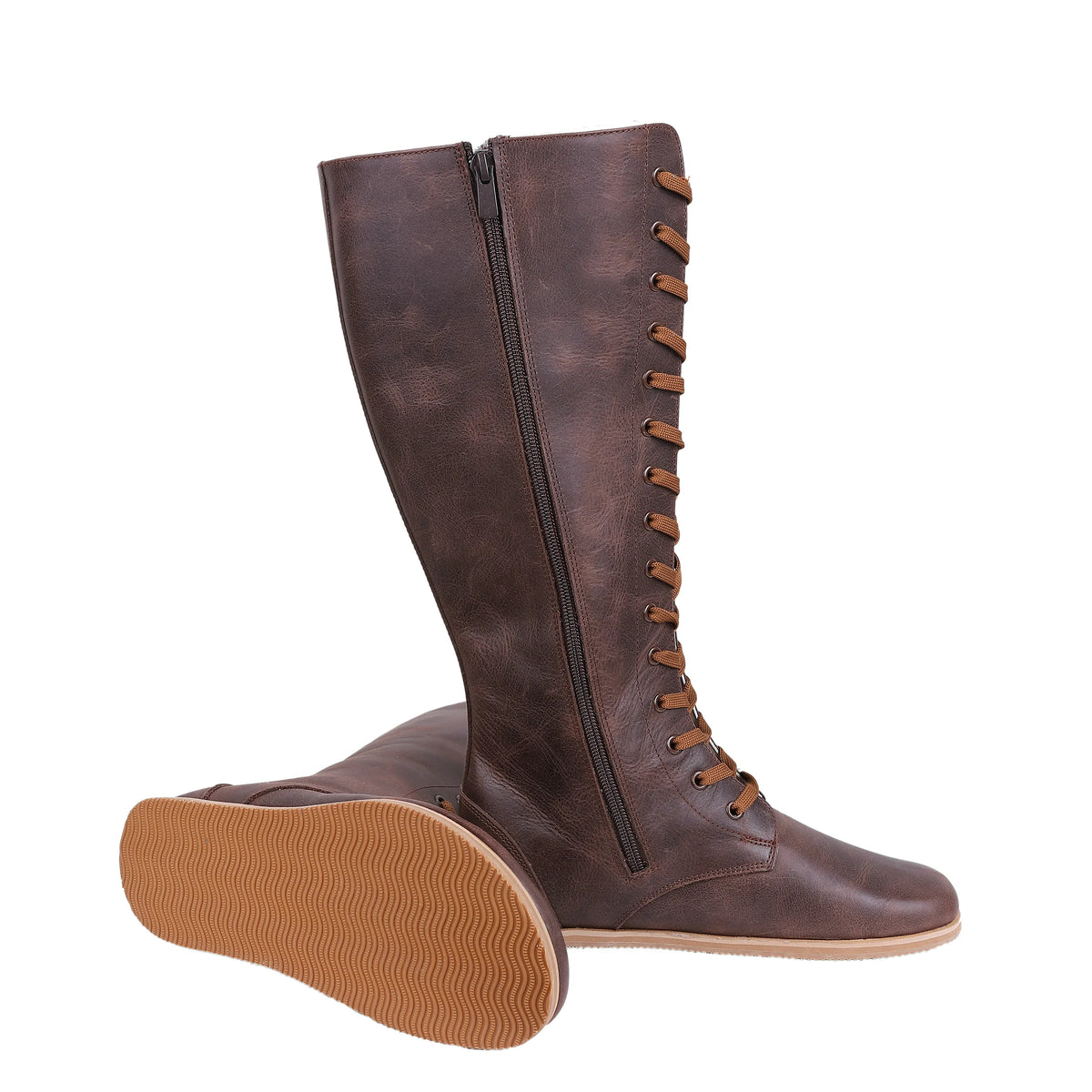 Crazy Barefoot Lace Knee Boots Shoes – Eva Outsole – Dark Brown
