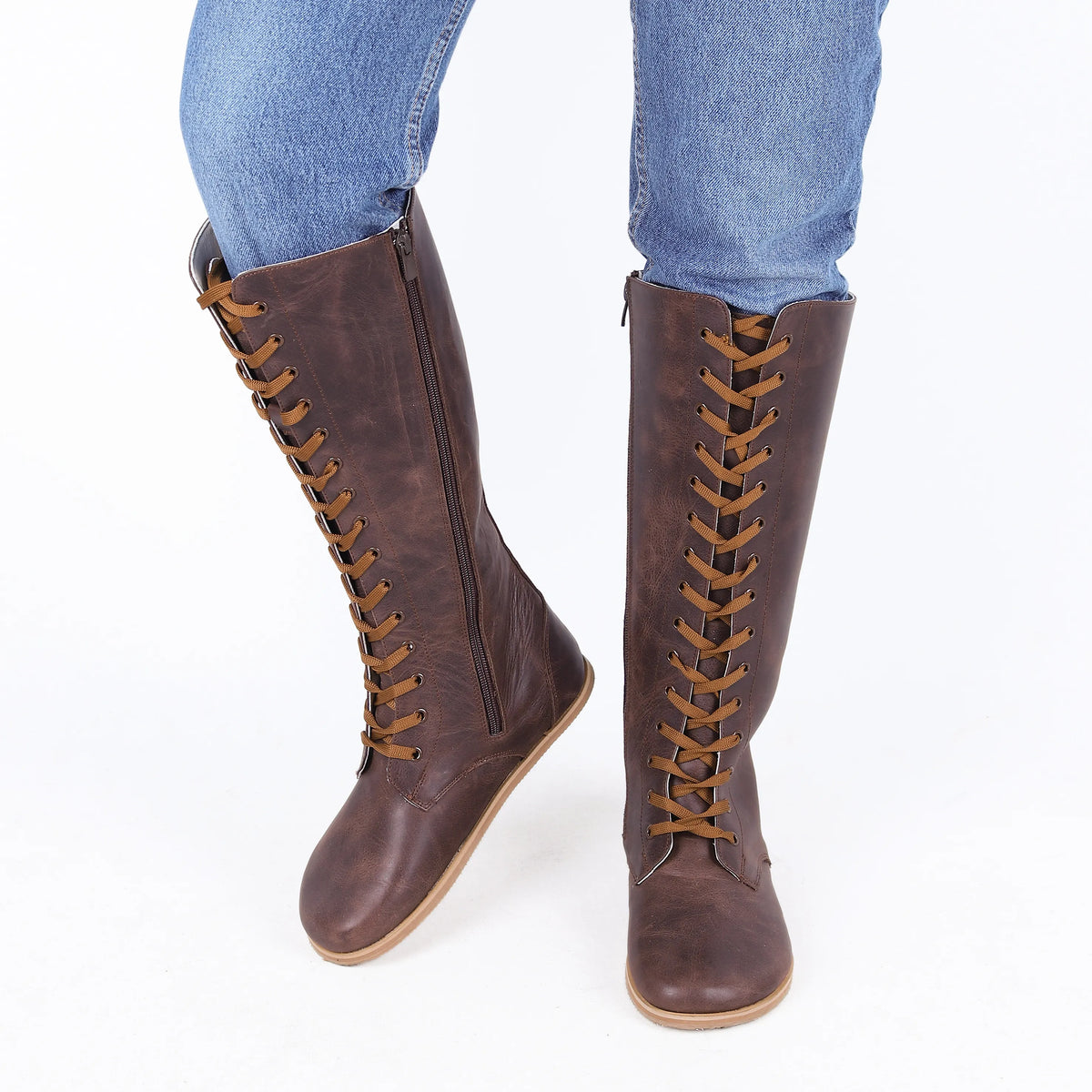 Crazy Barefoot Lace Knee Boots Shoes – Eva Outsole – Dark Brown