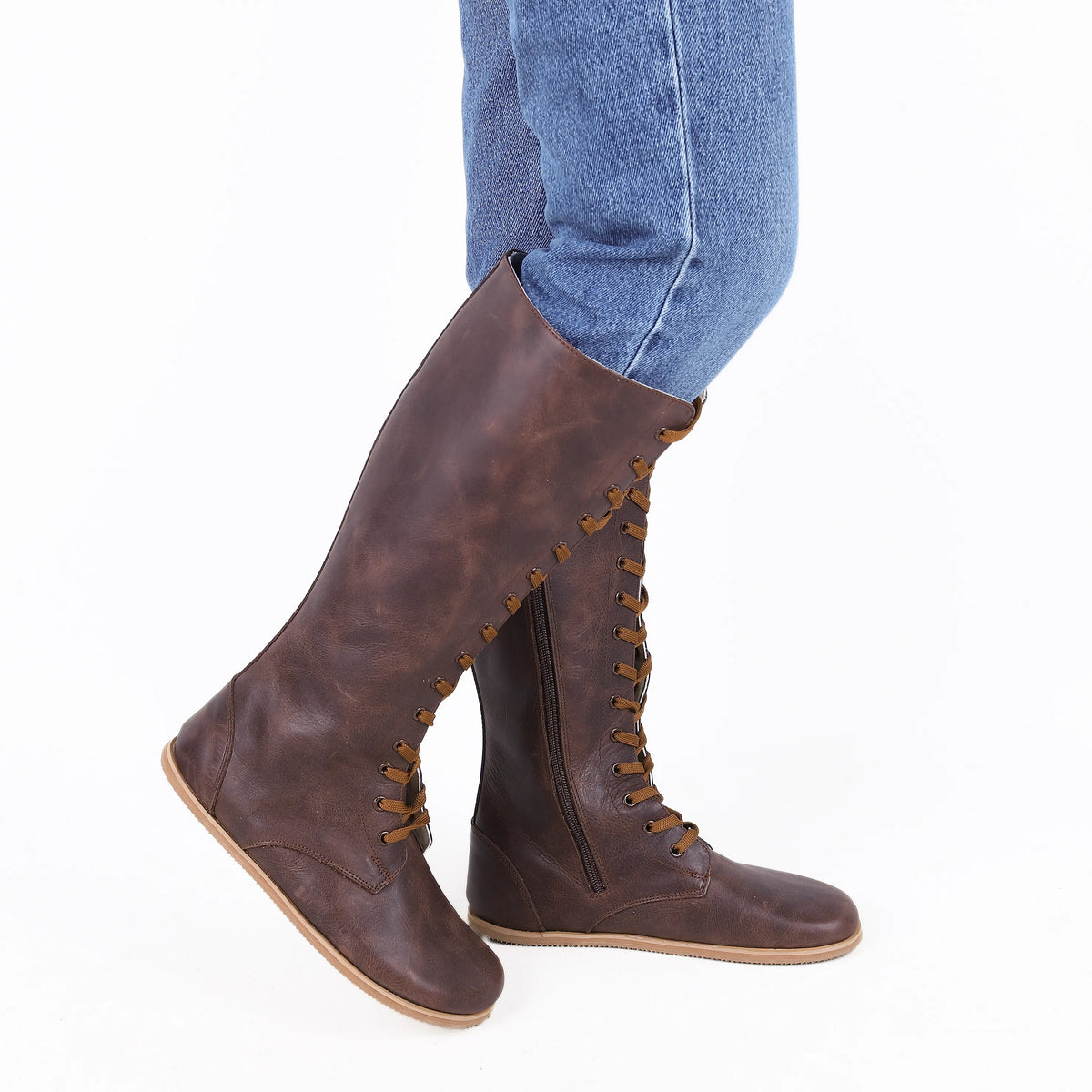 Crazy Barefoot Lace Knee Boots Shoes – Eva Outsole – Dark Brown