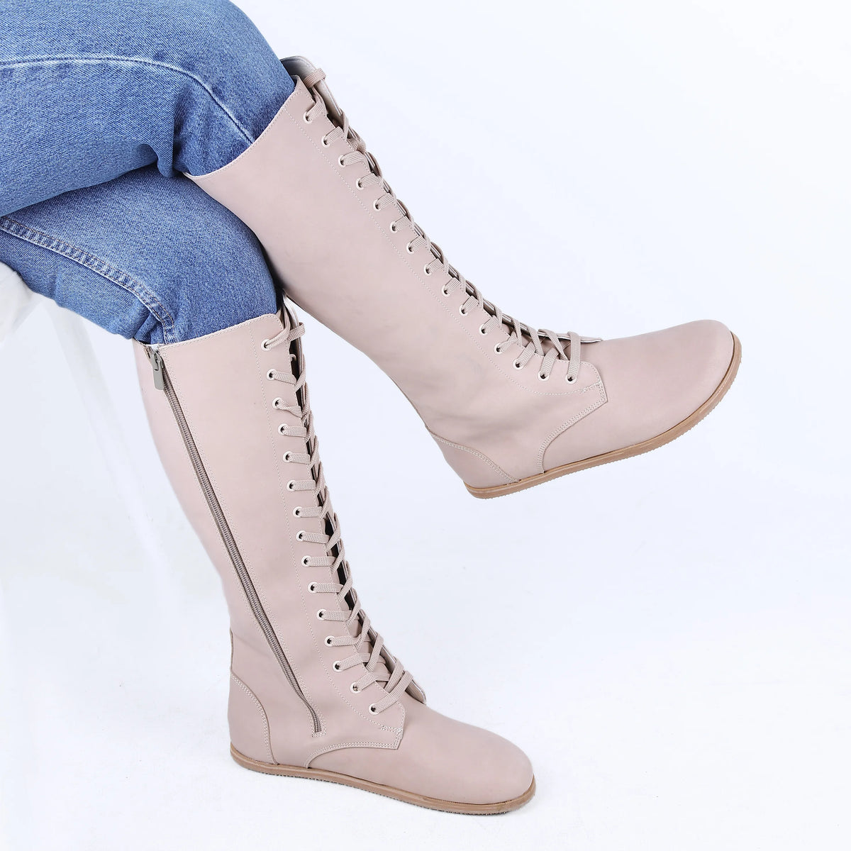 Crazy Barefoot Lace Knee Boots Shoes – Eva Outsole – Undyed Crust