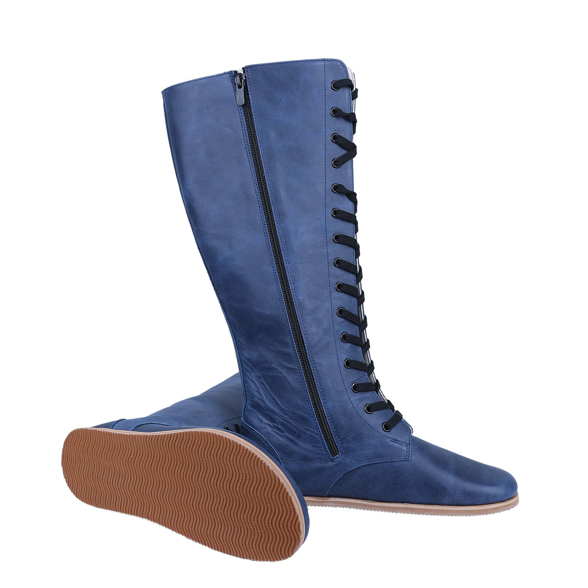 Crazy Barefoot Lace Knee Boots Shoes – Eva Outsole – Navy Blue