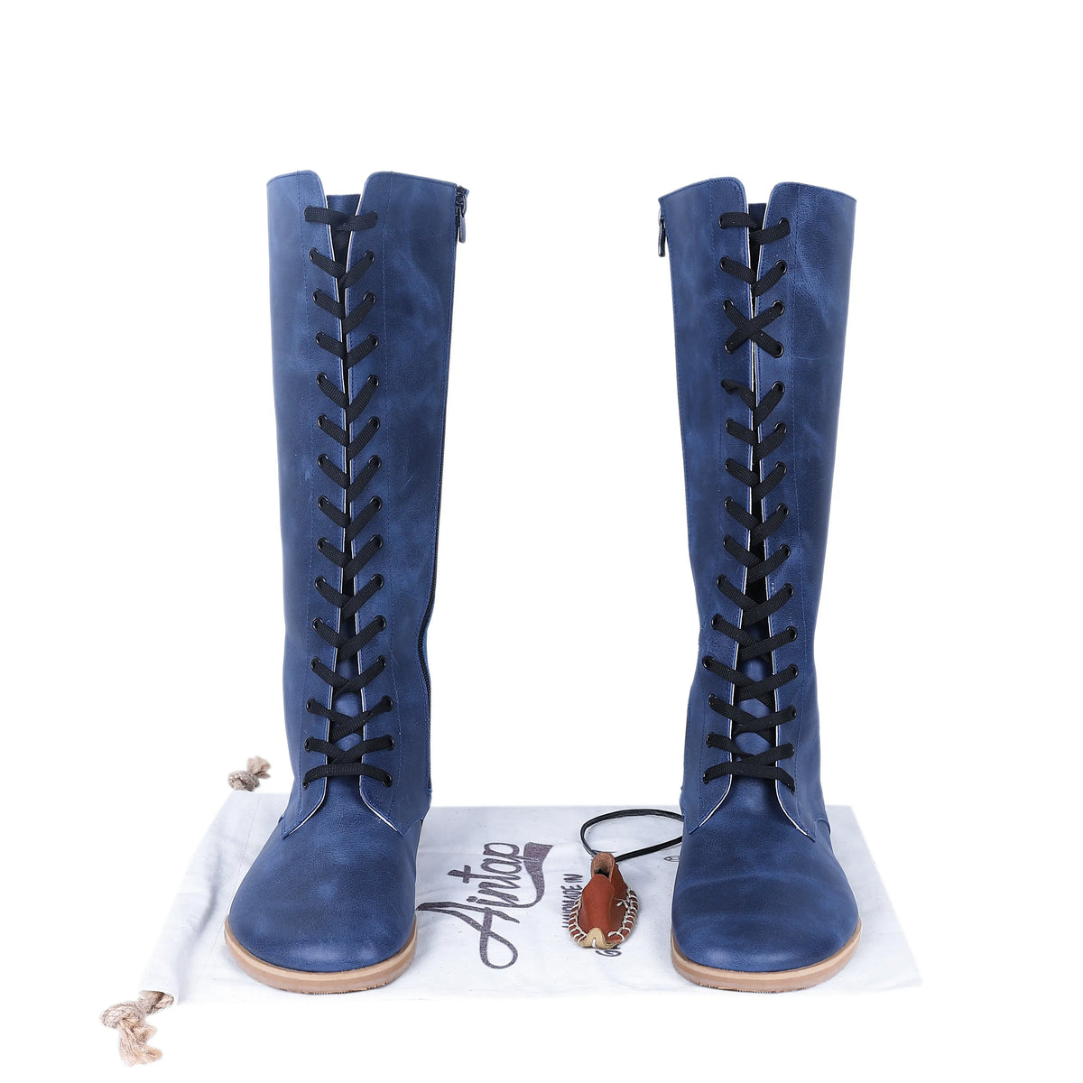 Crazy Barefoot Lace Knee Boots Shoes – Eva Outsole – Navy Blue