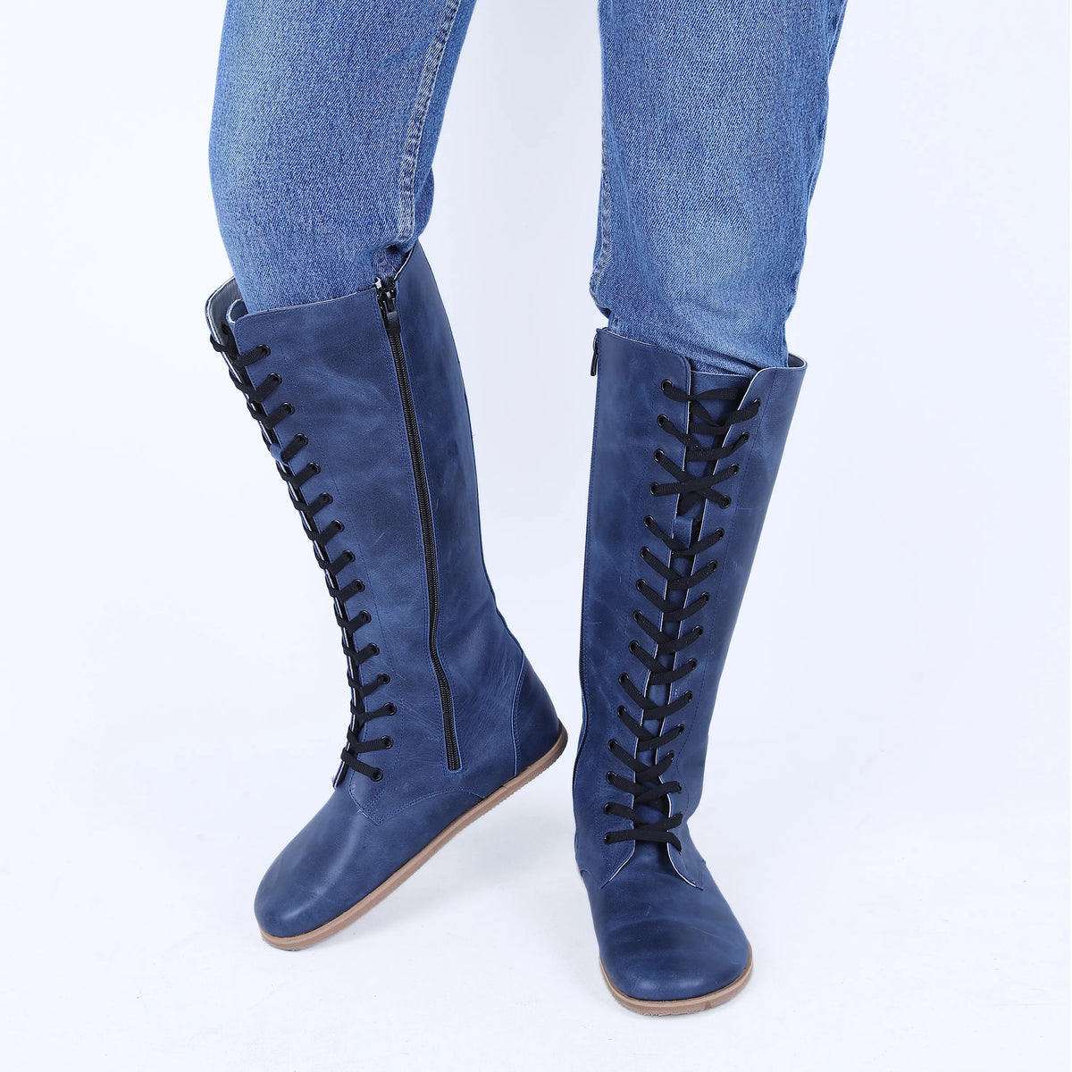Crazy Barefoot Lace Knee Boots Shoes – Eva Outsole – Navy Blue