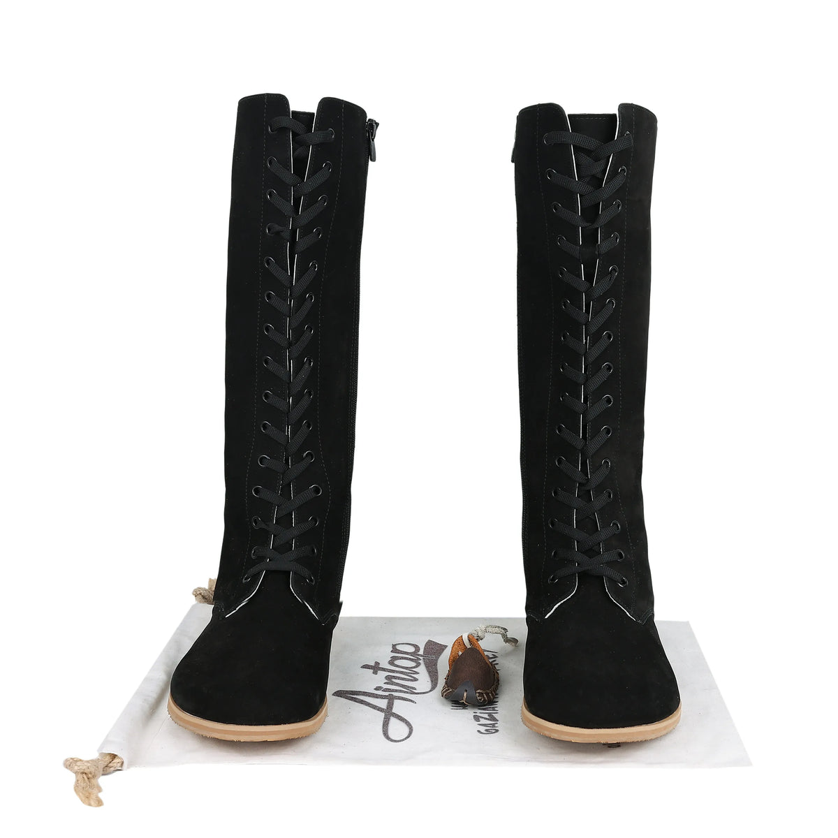 Nubuck Barefoot Laces Knee Boots Shoes – Eva Outsole – Black