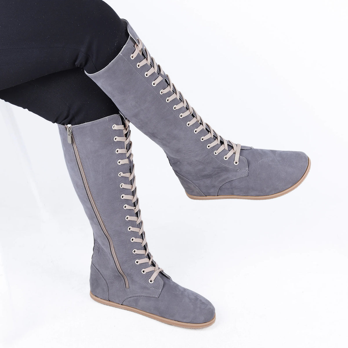 Nubuck Barefoot Laces Knee Boots Shoes – Eva Outsole – Gray