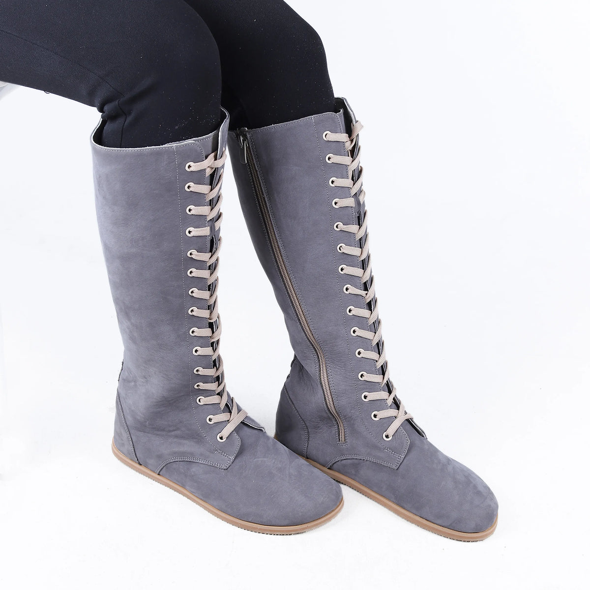 Nubuck Barefoot Laces Knee Boots Shoes – Eva Outsole – Gray
