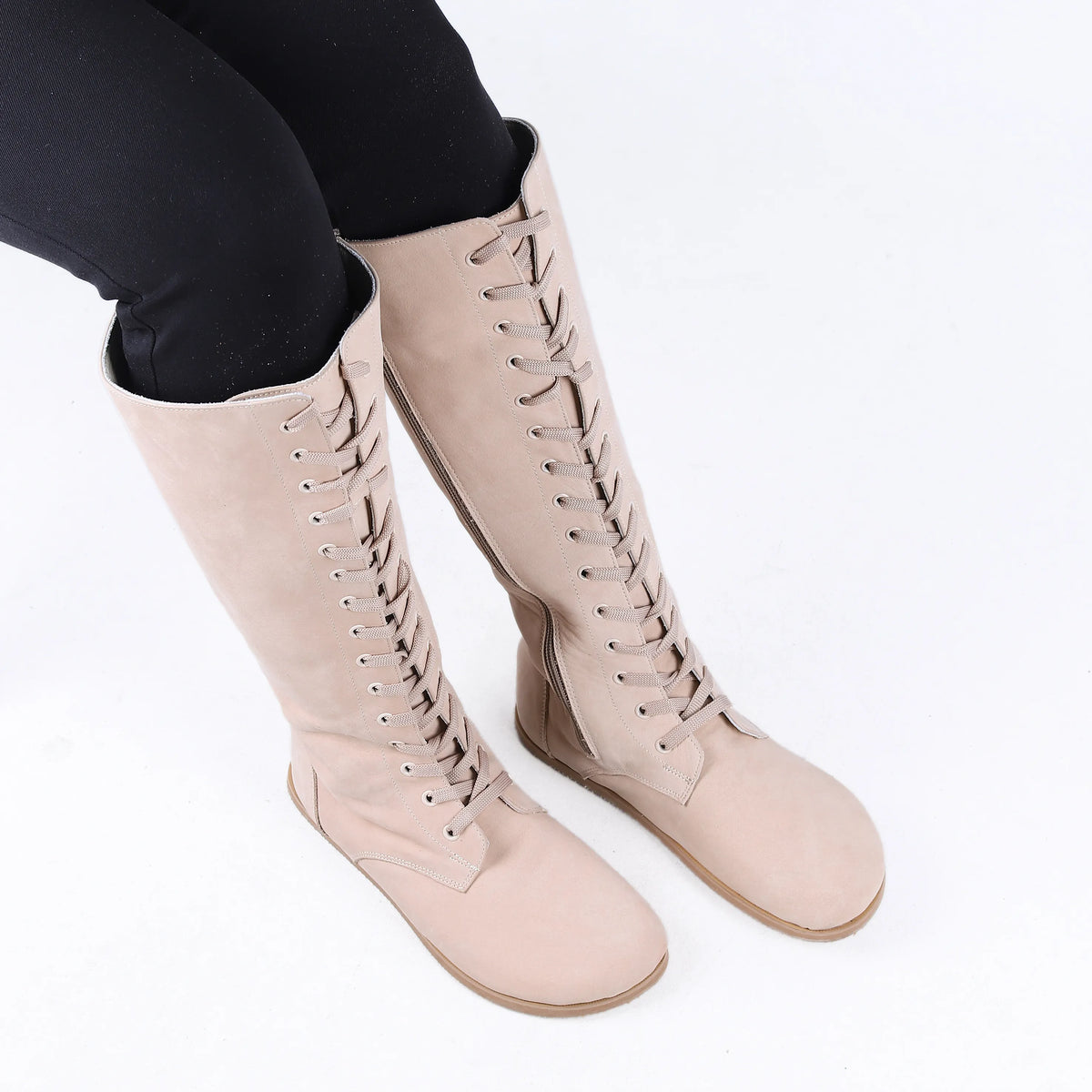 Nubuck Barefoot Laces Knee Boots Shoes – Eva Outsole – Cream