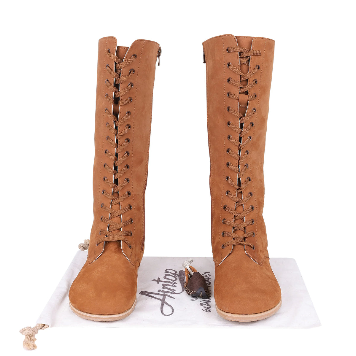 Nubuck Barefoot Laces Knee Boots Shoes – Eva Outsole – Tan